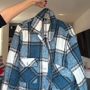 Zara Blue and White Teddy Jacket Cozy Oversized Fit